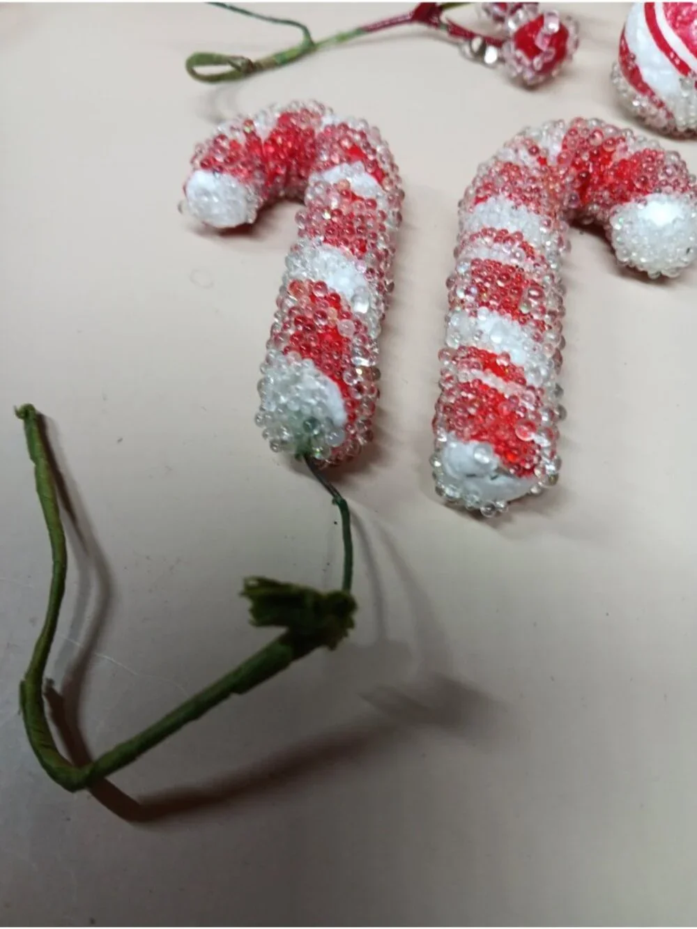 VTG Sugared Peppermint Candy and Berries Christmas Decorations 6 pc Red White